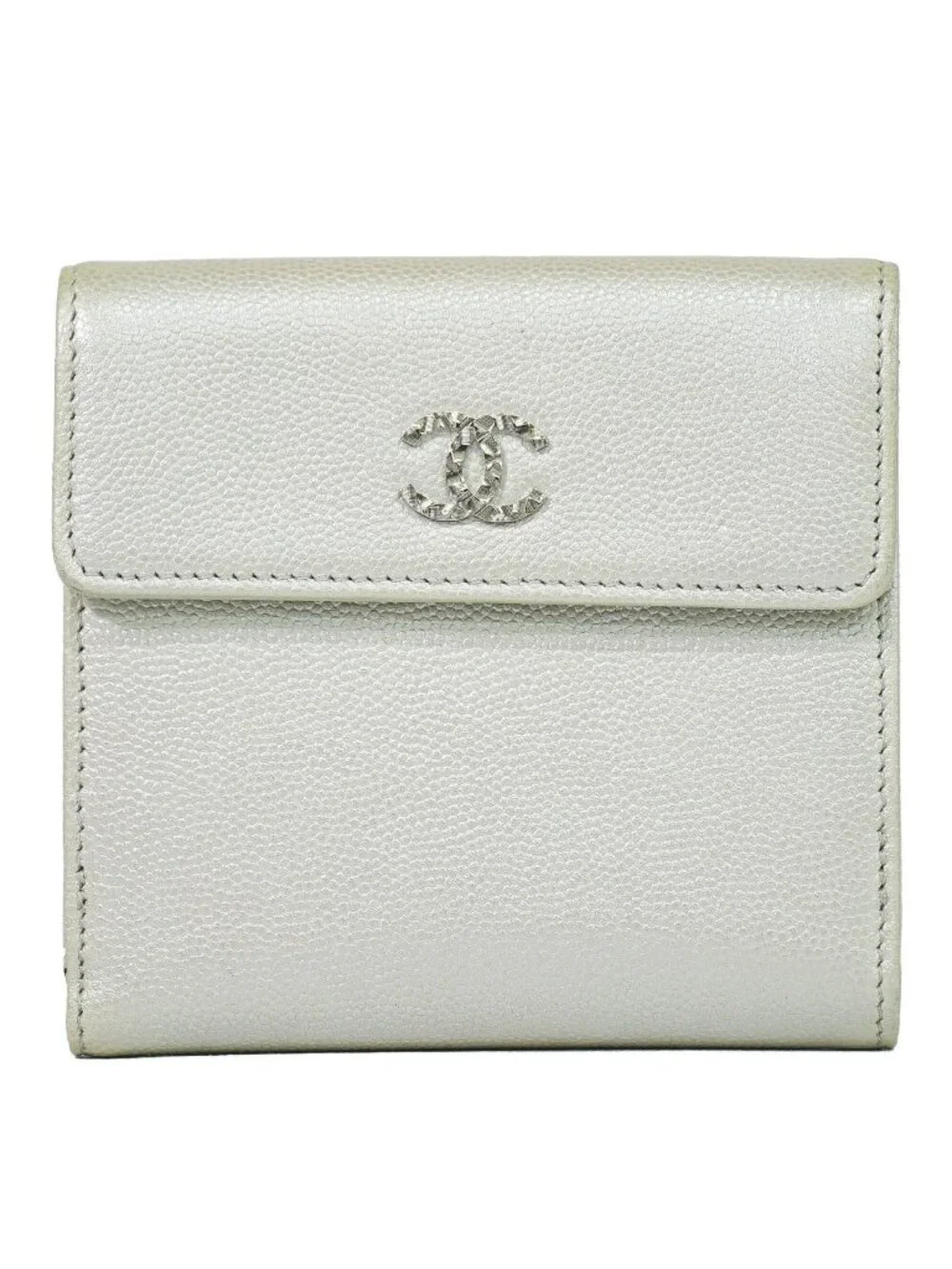 Chanel CC Logo Bifold Wallet Compact Leather Pearl White